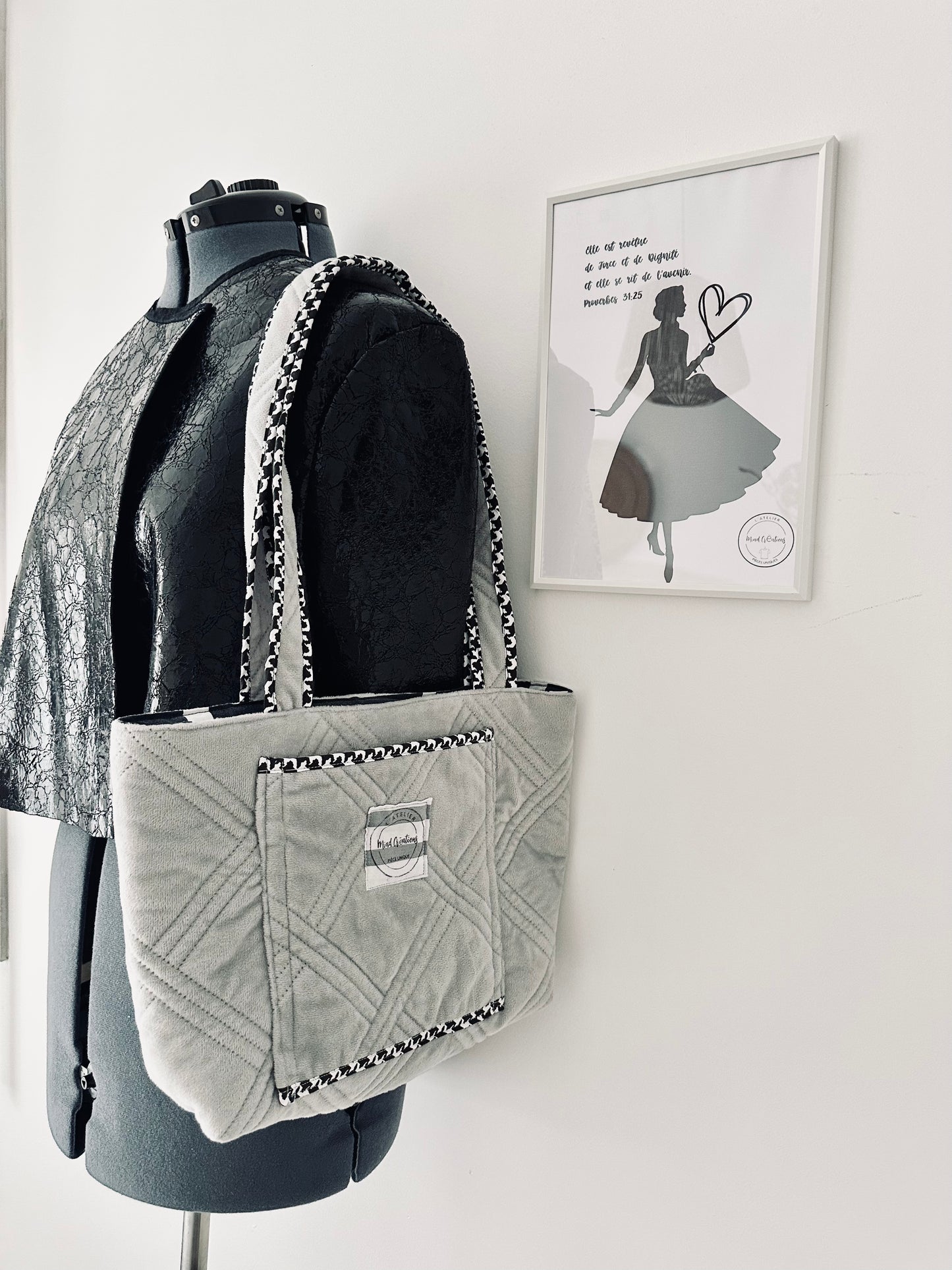 Sac matelassé gris galet